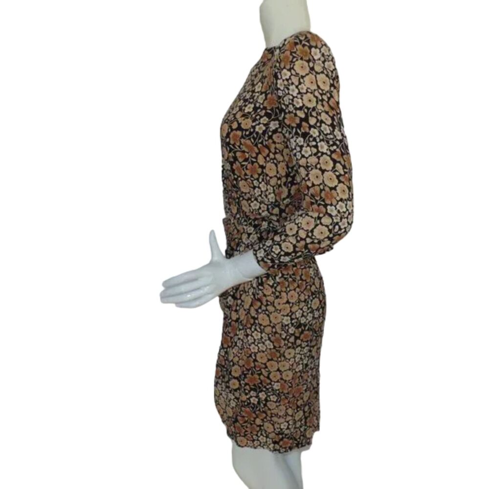 LIZ CLAIBORNE Dress, 8, Black/Tan Floral, Faux Wrap Skirt, Shoulder pads, VTG - Picture 7 of 13
